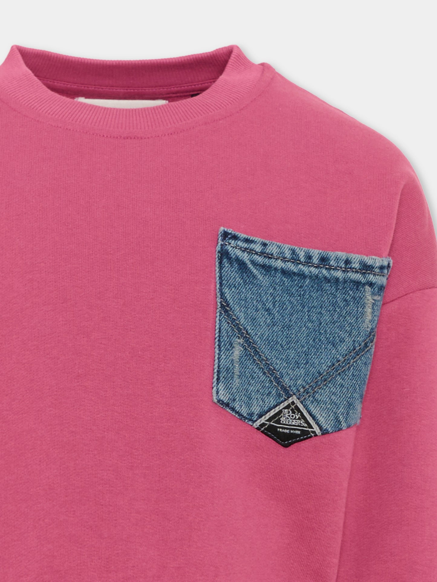 Felpa rosa per bambina con tasca denim,Roy Roger's Kids,R F152 00 2643