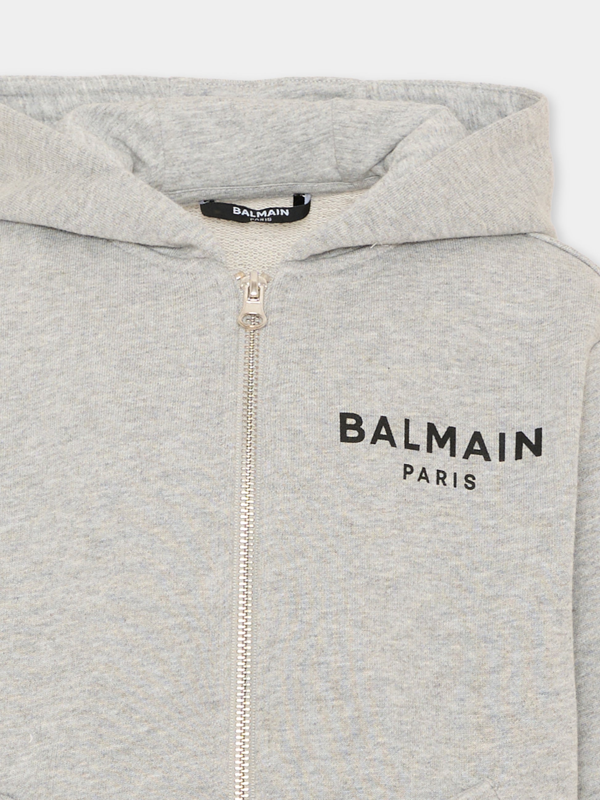 Felpa con cappuccio grigia per bambini con logo,Balmain Kids,BV4Q30 Z0114 809