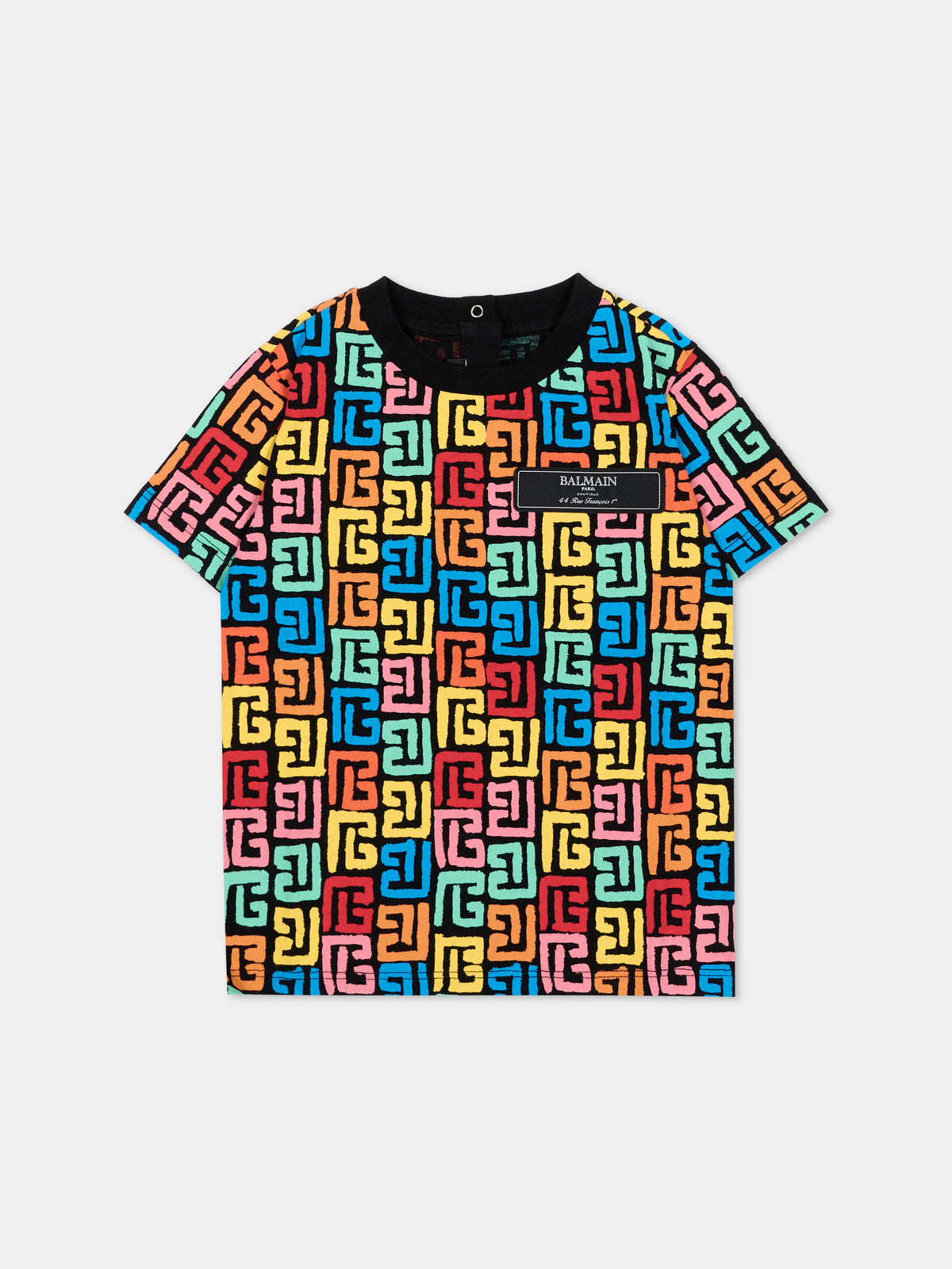 T-shirt nera per neonati con stampa,Balmain Kids,BW8621 Z2856 930MC