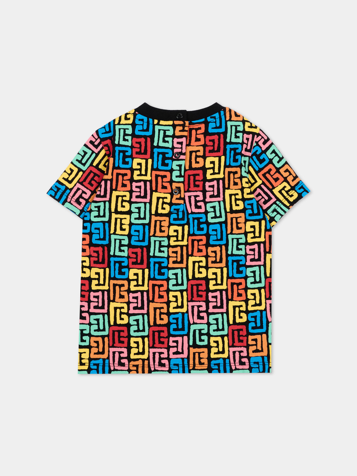 T-shirt nera per neonati con stampa,Balmain Kids,BW8621 Z2856 930MC