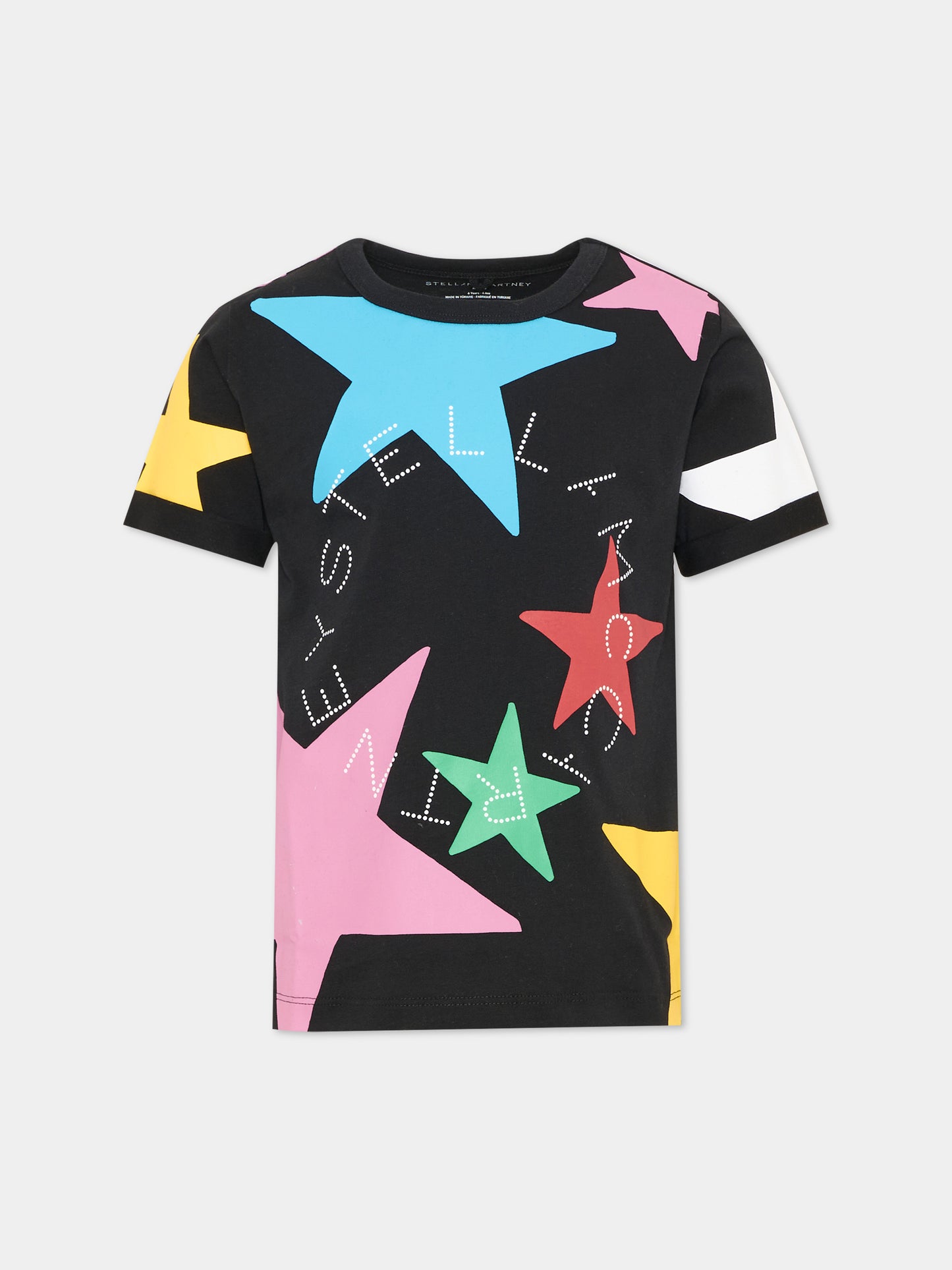 T-shirt nera per bambina con stelle,Stella Mccartney Kids,TV8B81 Z0913 930MC