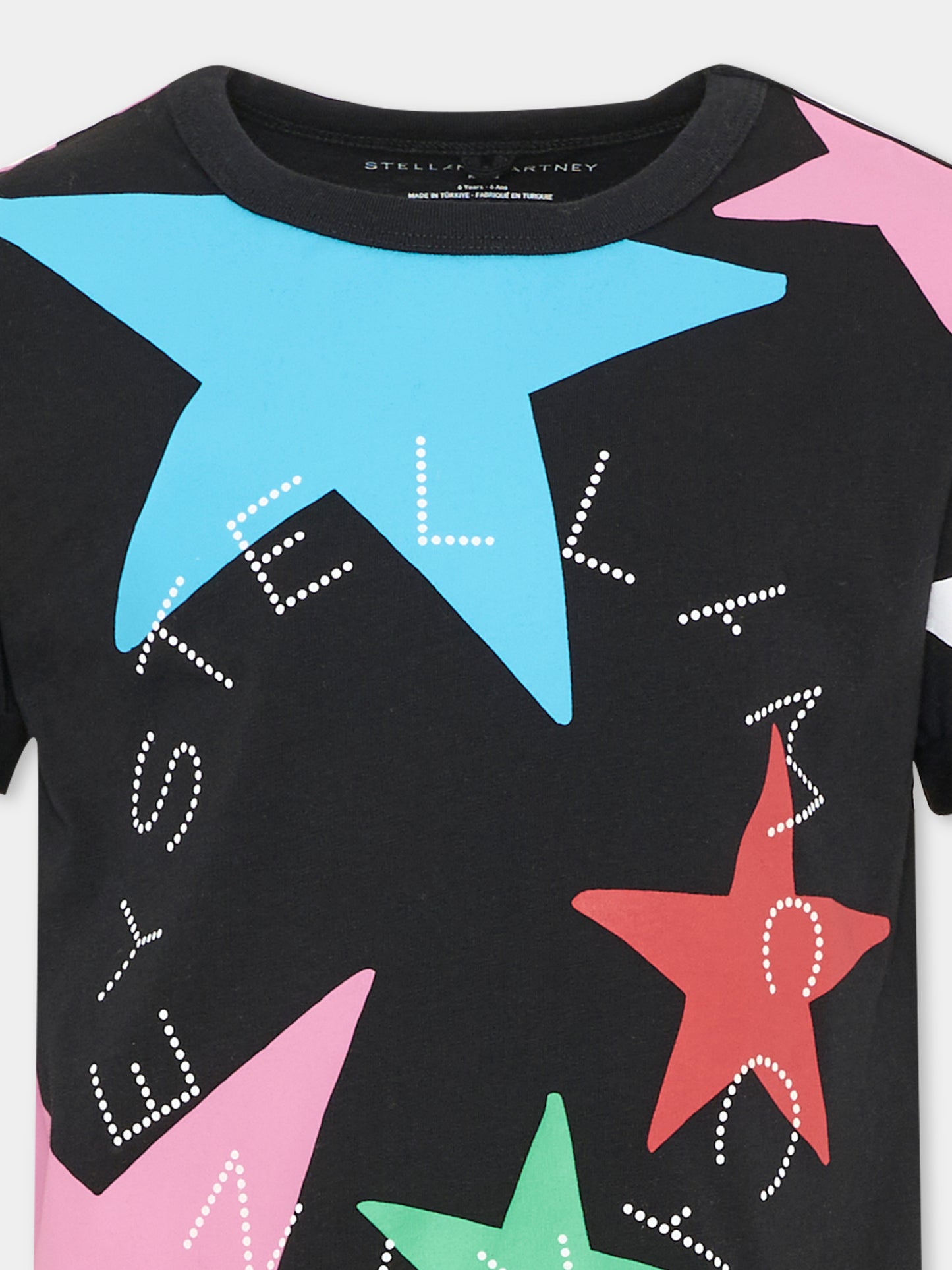 T-shirt nera per bambina con stelle,Stella Mccartney Kids,TV8B81 Z0913 930MC