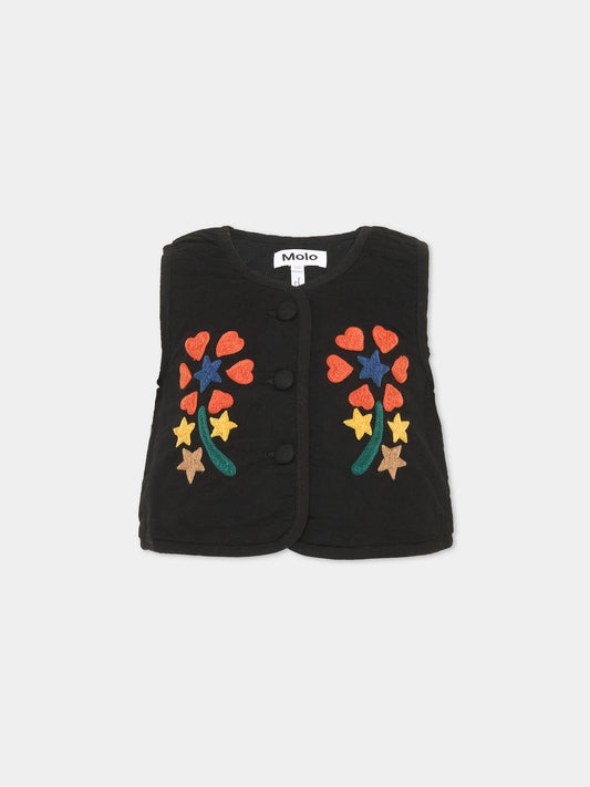 Gilet nero Helma per bambina ricamato,Molo,2W25M201 0099