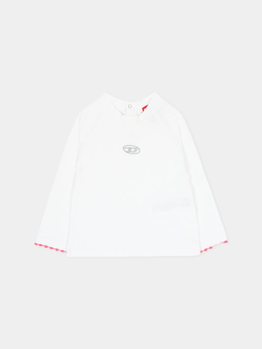 T-shirt a manica lunga bianca per neonata con logo,Diesel,K00675 0AFAA K100