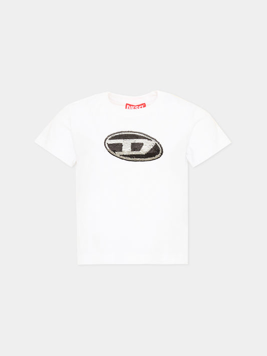 T-shirt bianca per bambina con logo,Diesel,J02371 KYAUN K100