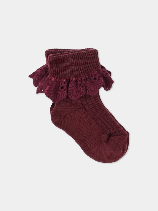 Calzini bordeaux per neonata con ruches,Mp Denmark,10 59045 0 1451 B