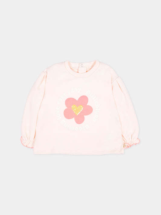 Felpa girocollo rosa con stampa per neonata,Billieblush,U21271 47V