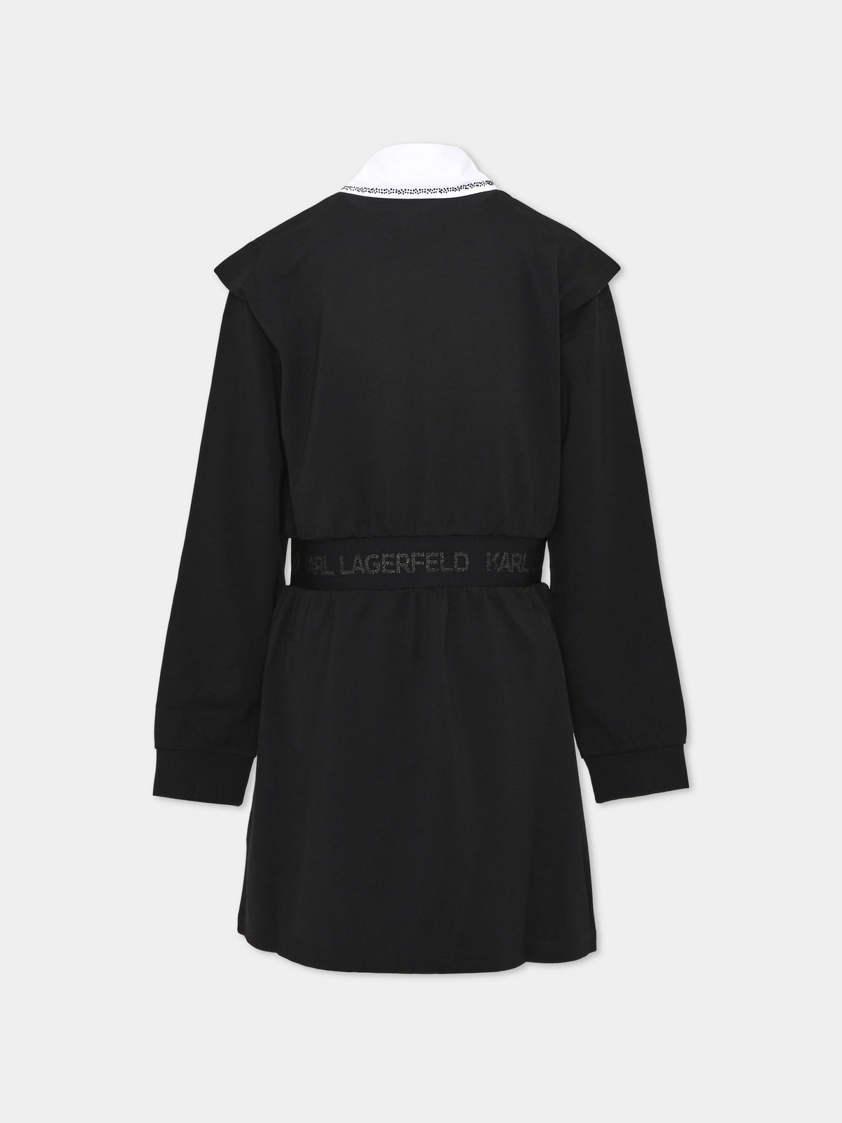 Vestito a manica lunga nero con logo per bambina,Karl Lagerfeld Kids,Z30612 09B