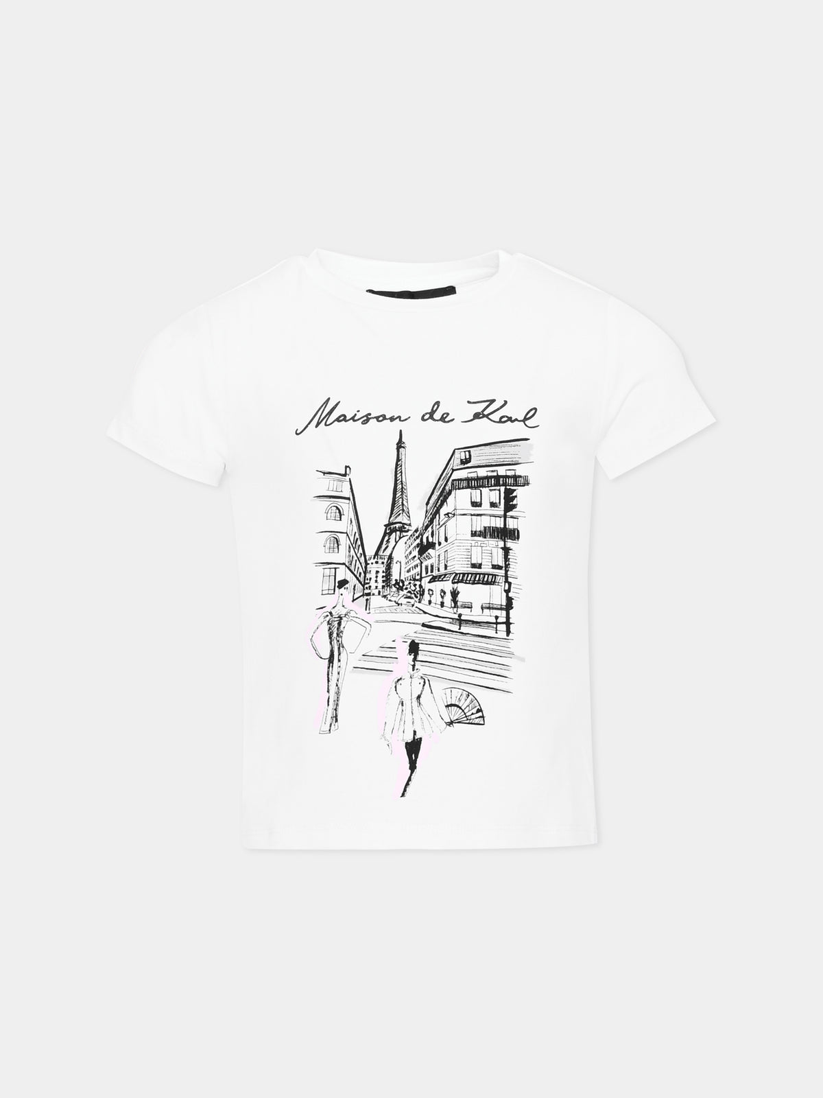 T-shirt a manica corta bianca con stampa per bambina,Karl Lagerfeld Kids,Z30939 10P