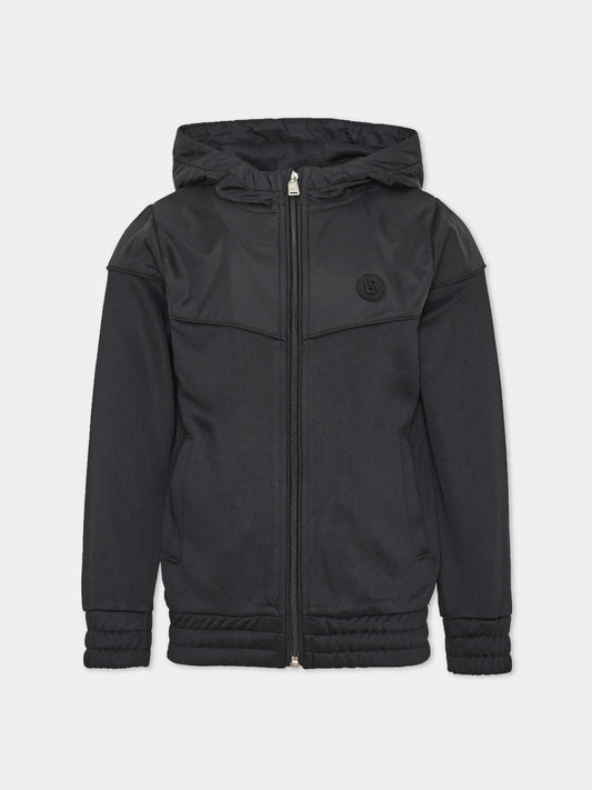 Felpa con cappuccio nera con zip per bambino,Boss,J52328 09B