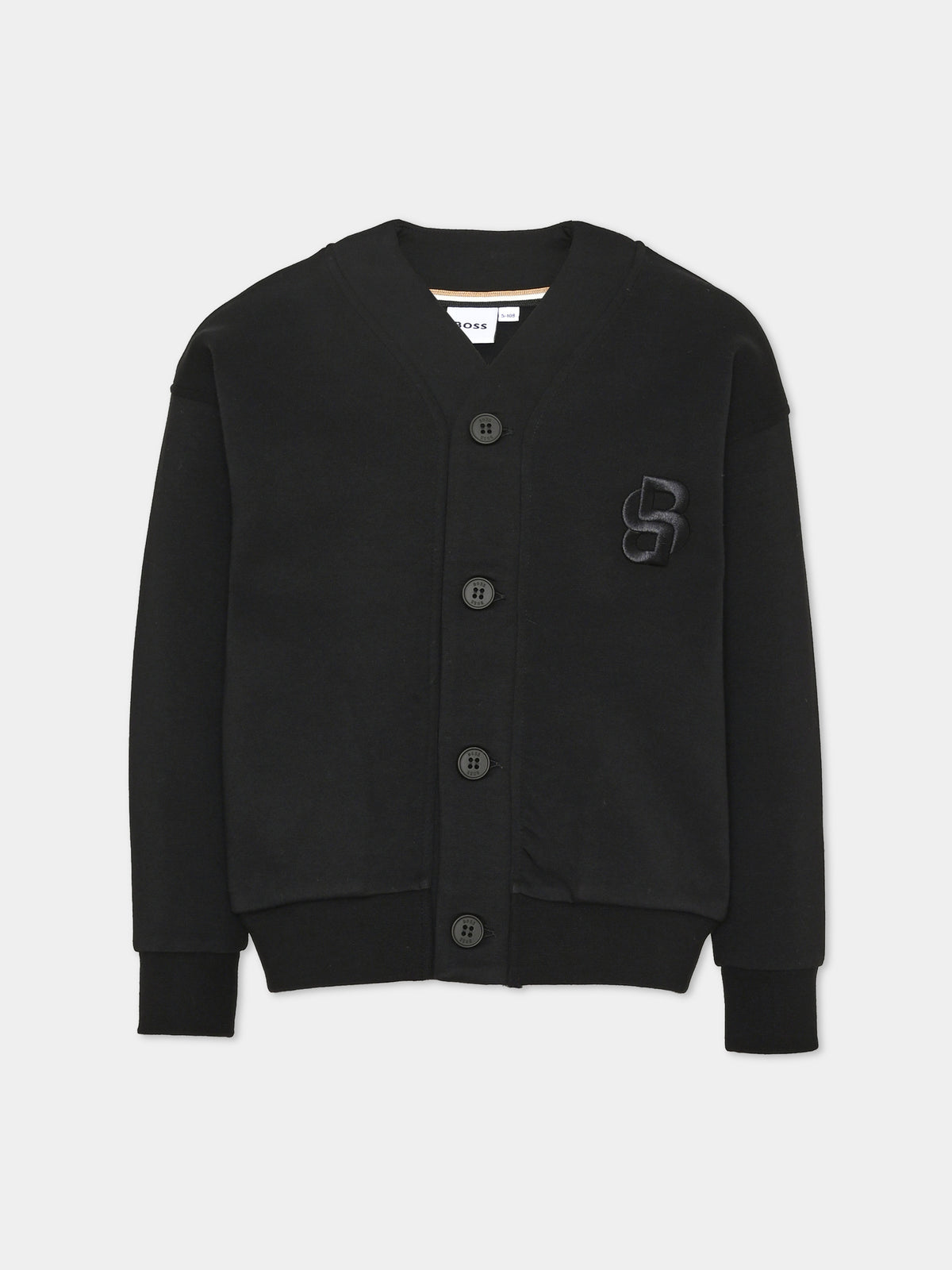 Cardigan nero per bambino con ricamo,Boss,J52350 09B