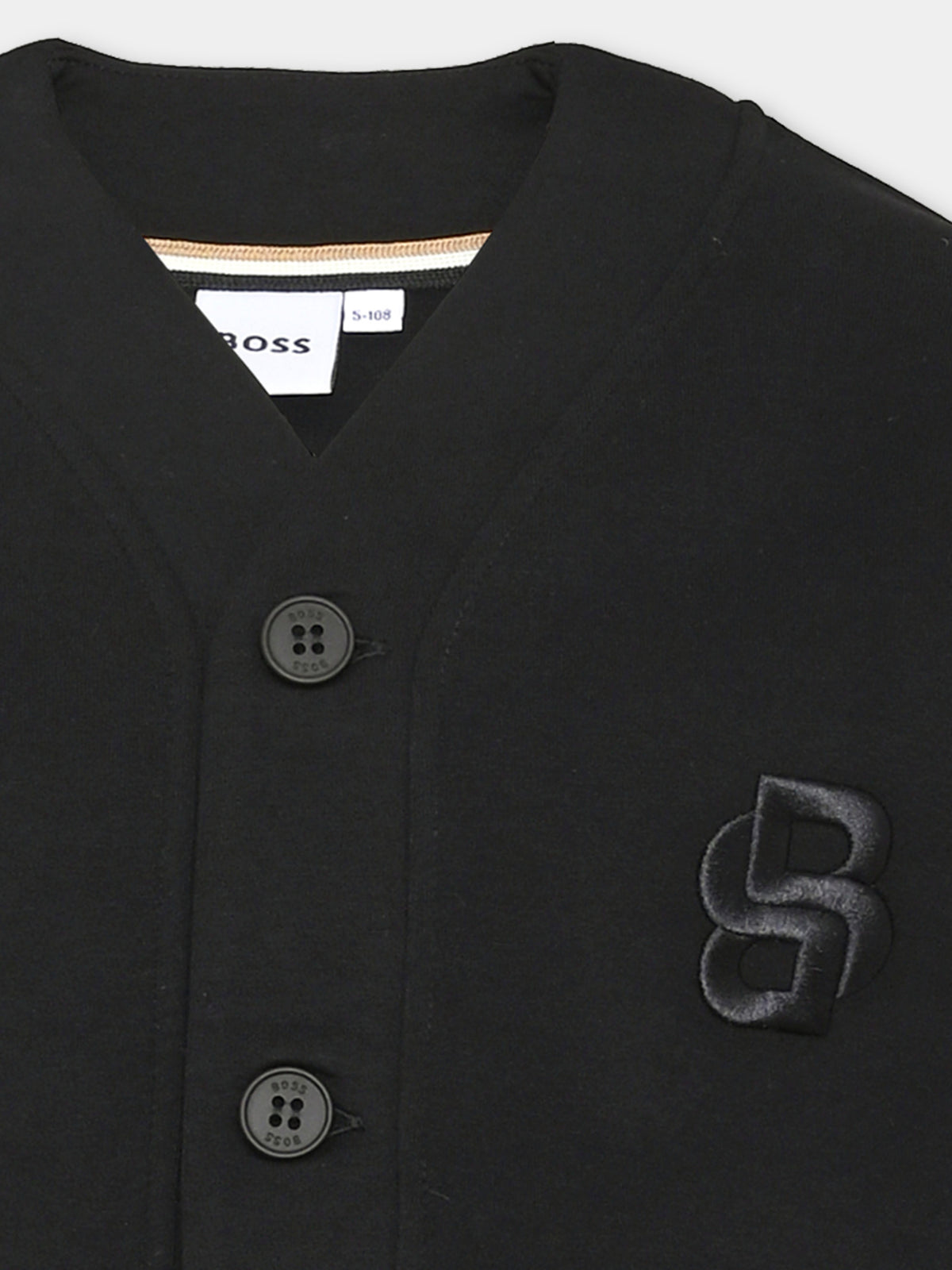 Cardigan nero per bambino con ricamo,Boss,J52350 09B