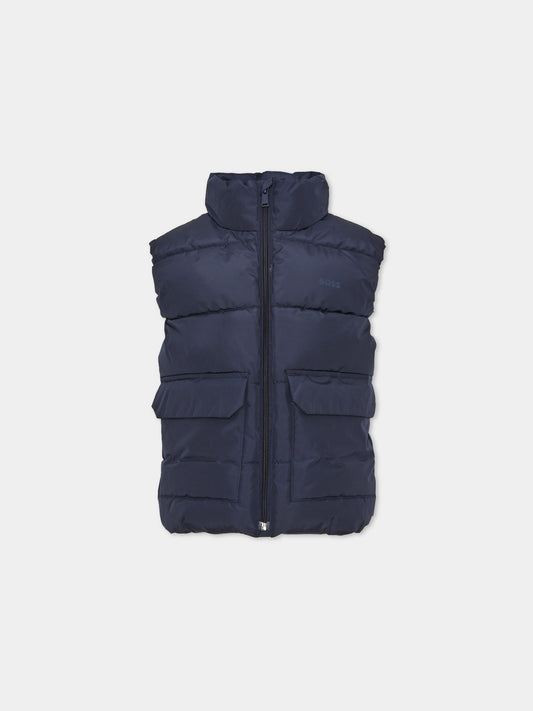 Gilet blu per bambino trapuntato,Boss,J52397 849