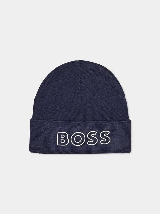 Berretto blu per bambino con logo,Boss,J52617 849