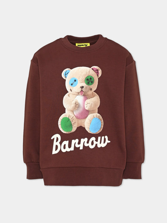 Felpa girocollo marrone con stampa per bambini,Barrow,F6BKJUSW032 408