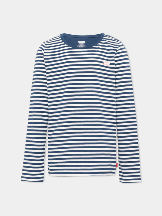 T-shirt a manica lunga blu a righe per bambini,Levi's Kids,4ER405 UF3