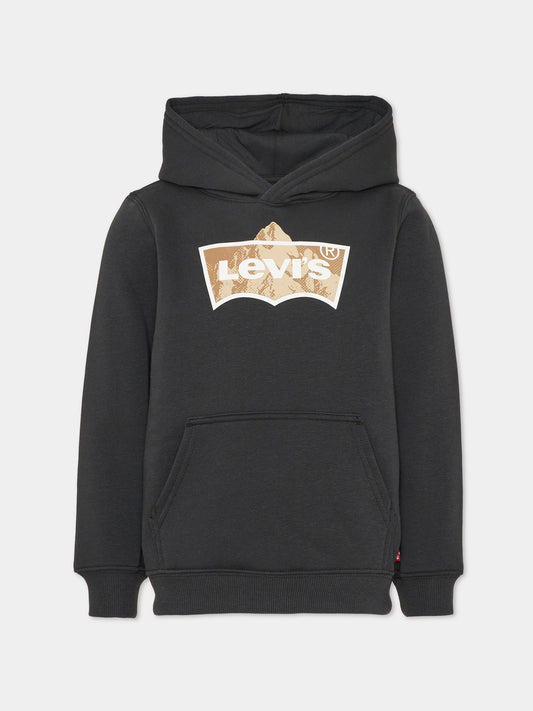 Felpa con cappuccio nera con logo per bambino,Levi's Kids,8ER743 G52