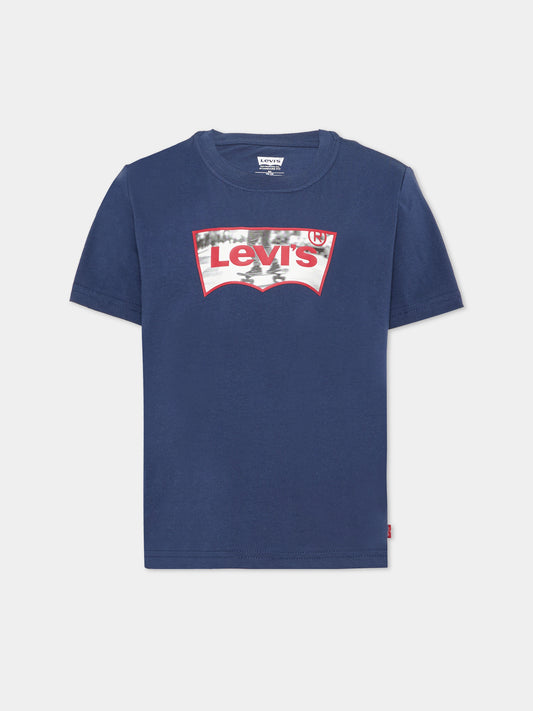 T-shirt a manica corta blu con logo per bambino,Levi's Kids,8ER749 BCF