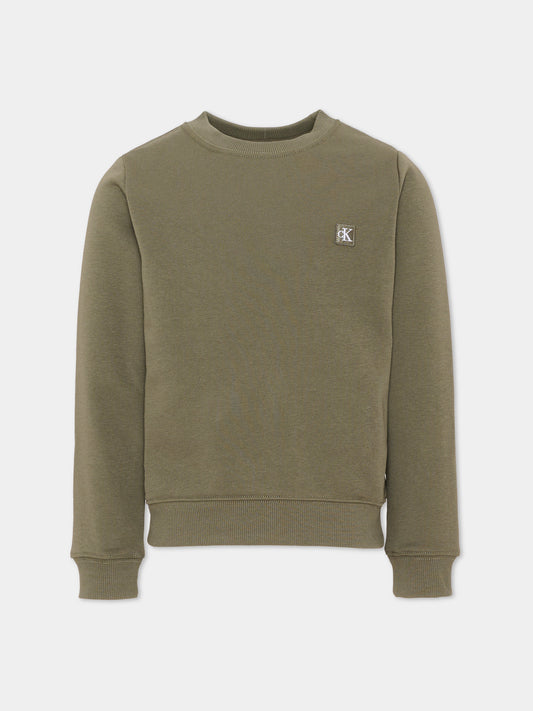 Felpa girocollo verde logo per bambino,Calvin Klein Kids,LV1CKTJB11 LDY