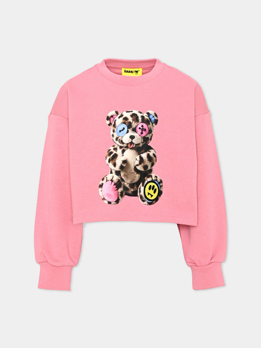 Felpa girocollo rosa con stampa per bambina,Barrow,F6BKJGSW131-OVP 409