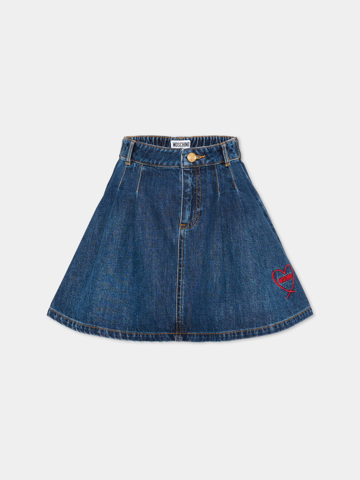 Gonna denim per bambina con ricamo,Moschino Kids,HDJ04B L0E49 41047