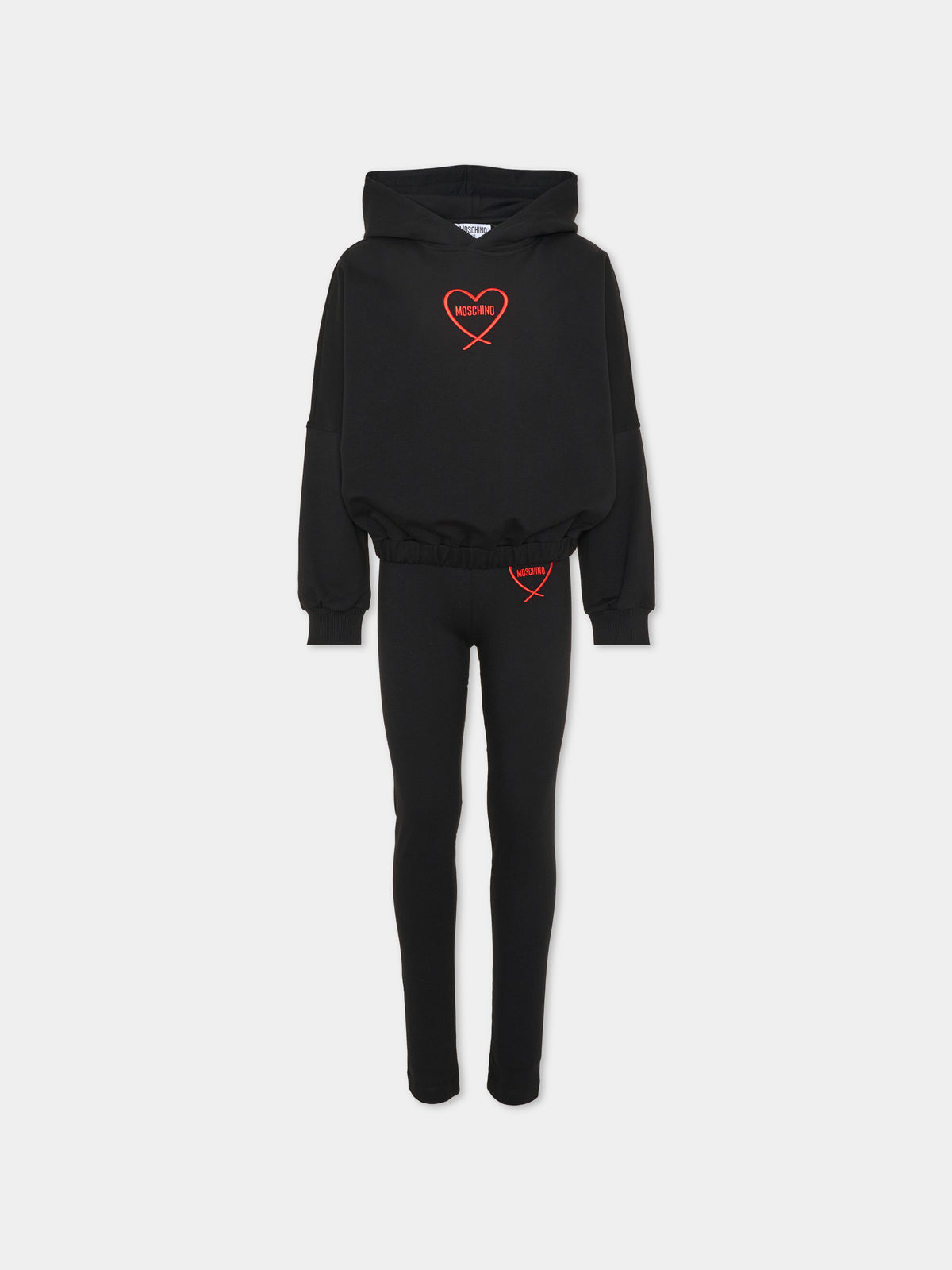 Completo sportivo lungo nero con logo per bambina,Moschino Kids,HDK039 LDA63 60100