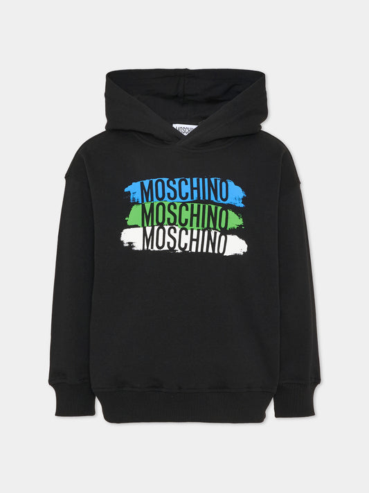 Felpa con cappuccio nera con logo per bambino,Moschino Kids,HUF0A5 LCA92 60100