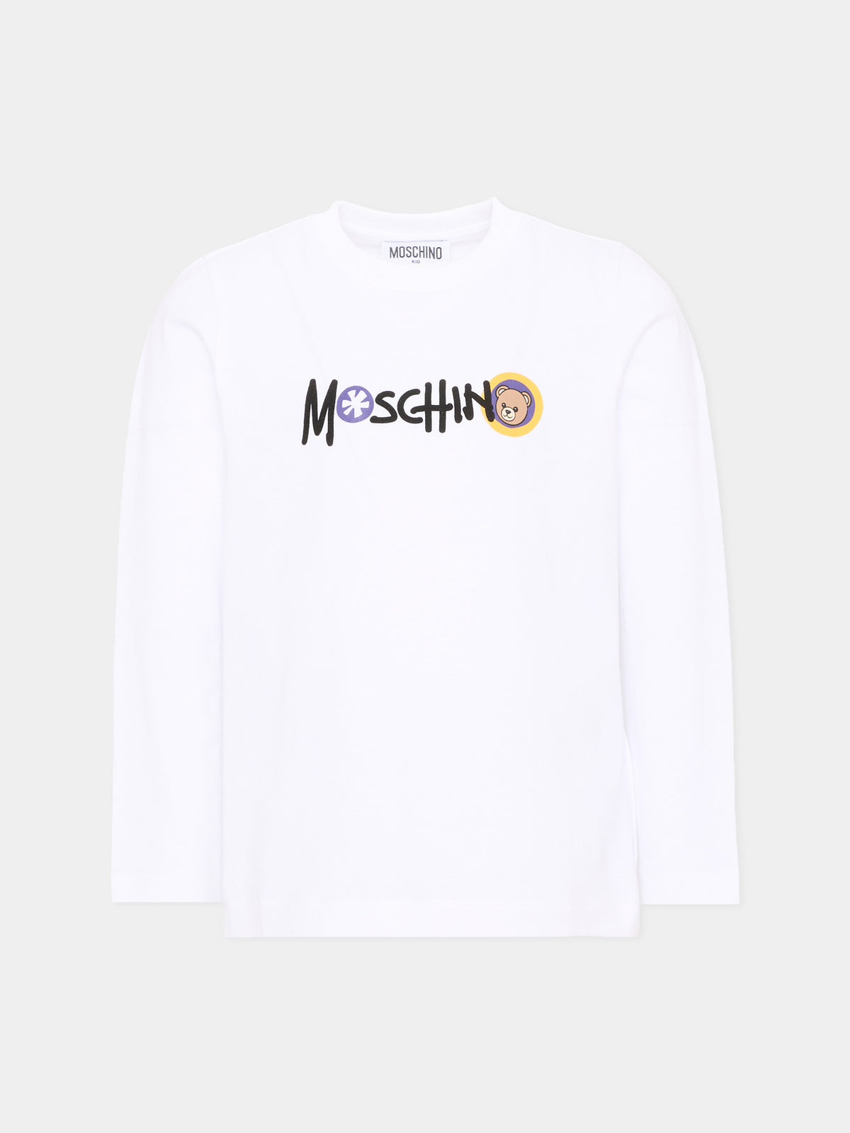 T-shirt a manica lunga bianca con logo per bambino,Moschino Kids,HUO014 LAA20 10101