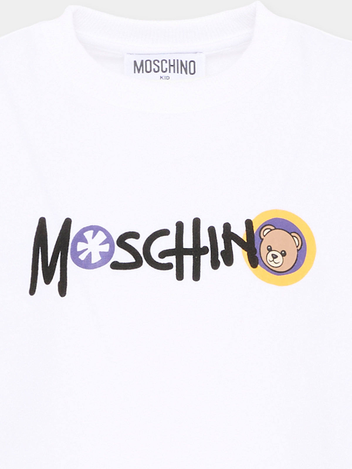 T-shirt a manica lunga bianca con logo per bambino,Moschino Kids,HUO014 LAA20 10101