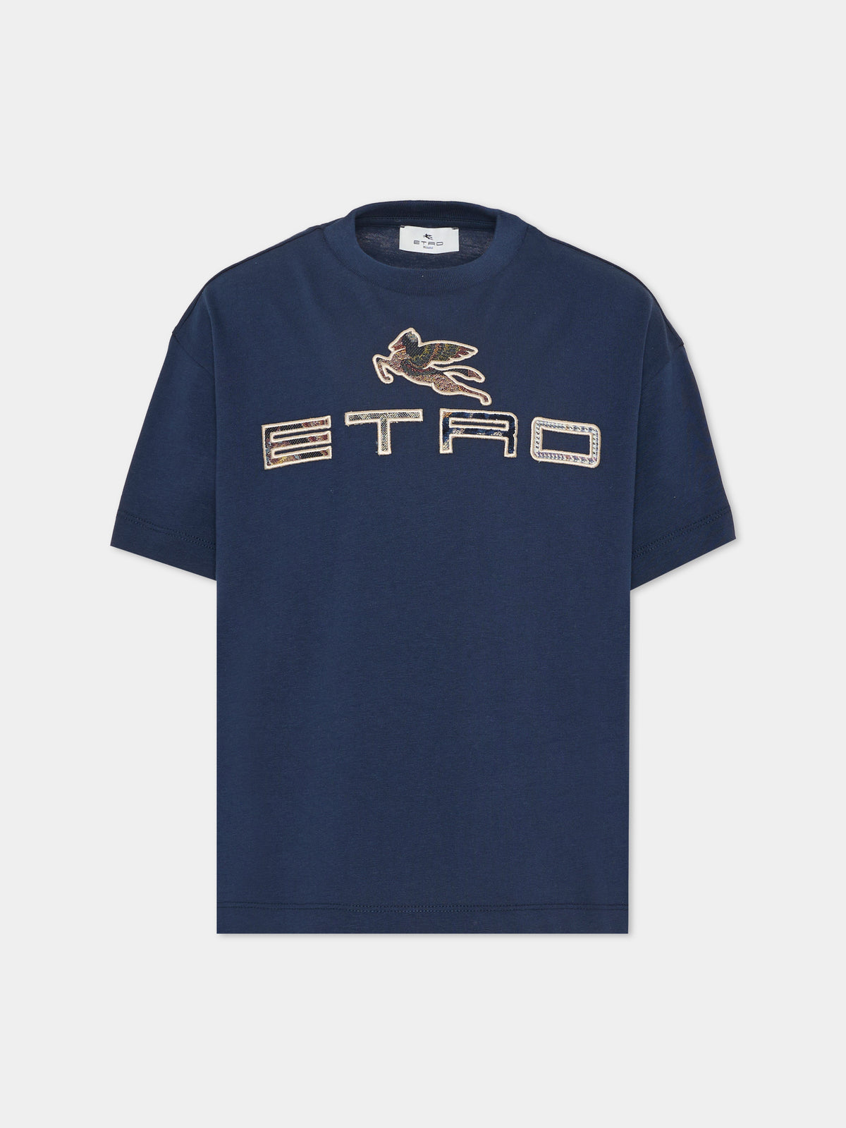 T-shirt a manica corta blu con logo per bambini,Etro,GZ8P21 Z3672 617