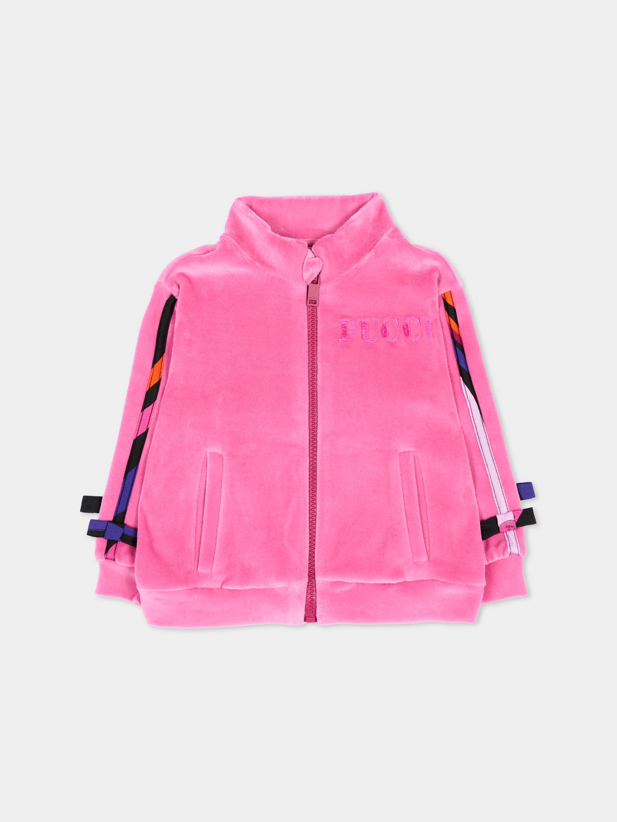 Felpa con zip fucsia per neonata in ciniglia,Emilio Pucci Junior,PZ4030 Z4007 543