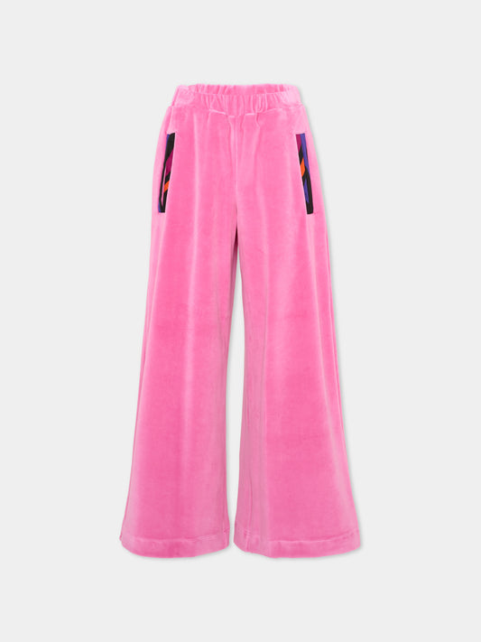 Pantalone sportivo fucsia per bambina con logo in ciniglia,Emilio Pucci Junior,PZ6A50 Z4007 543