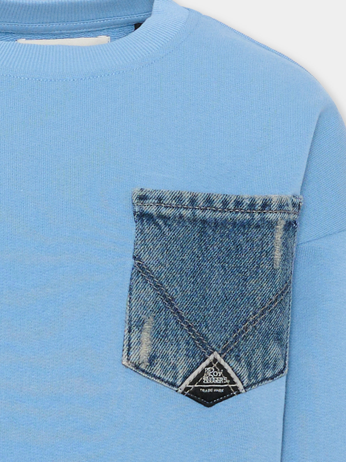 Felpa girocollo azzurra con tasca denim per bambino,Roy Roger's Kids,R F152 00 3762