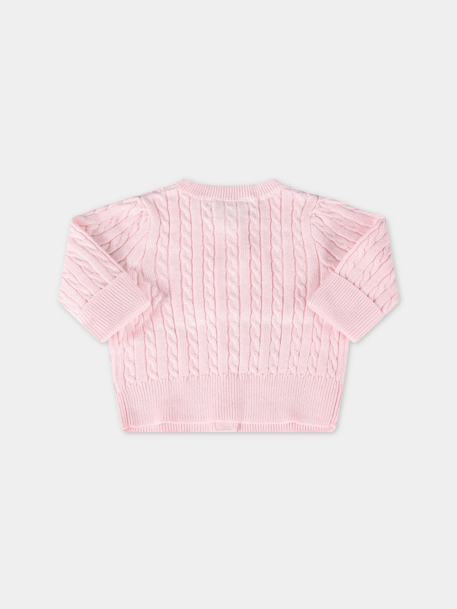 Cardigan rosa per neonata con iconico cavallino,Ralph Lauren Kids,543047006