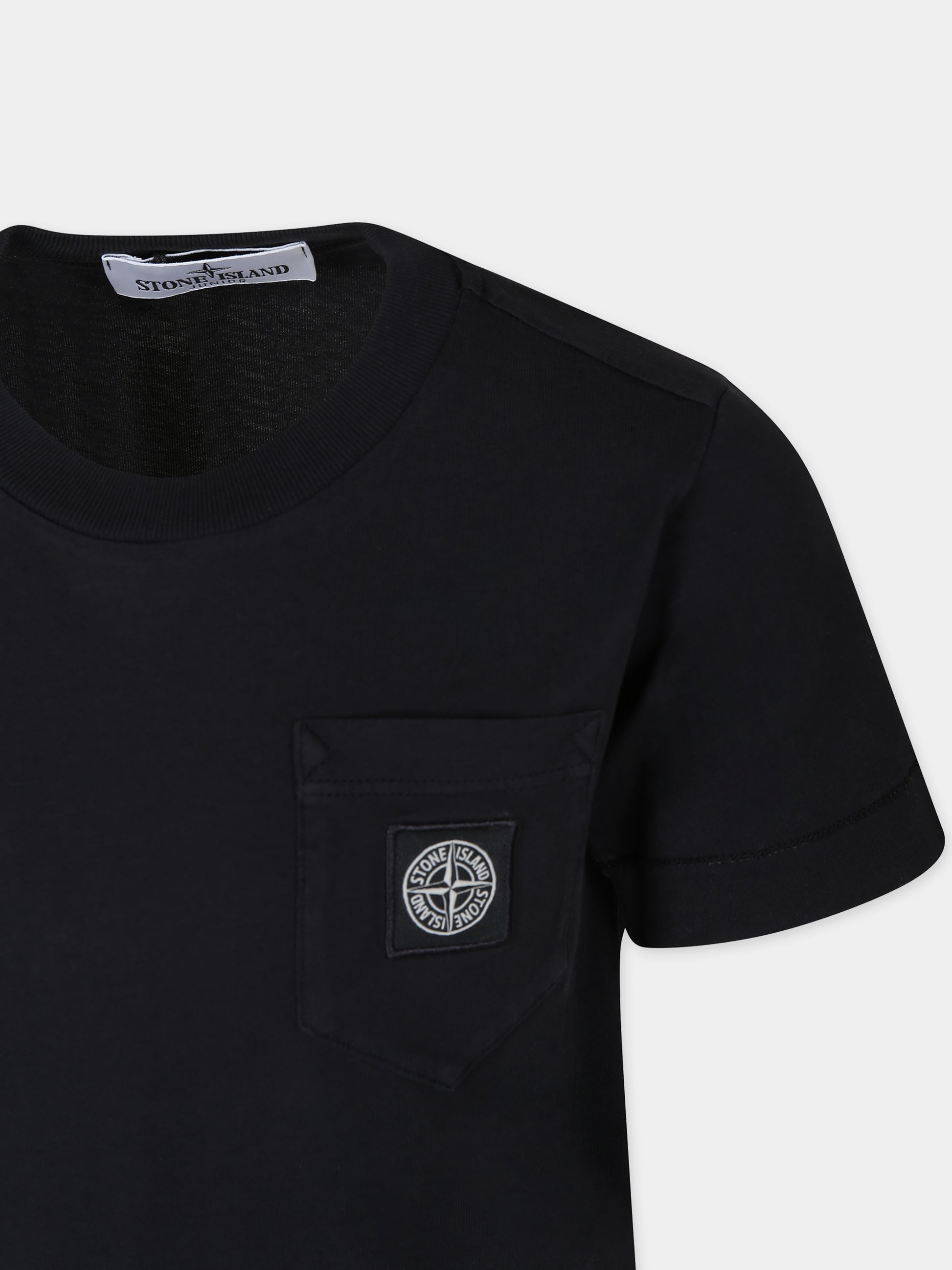 T-shirt nera per bambino con logo,Stone Island Junior,741620347.V0029