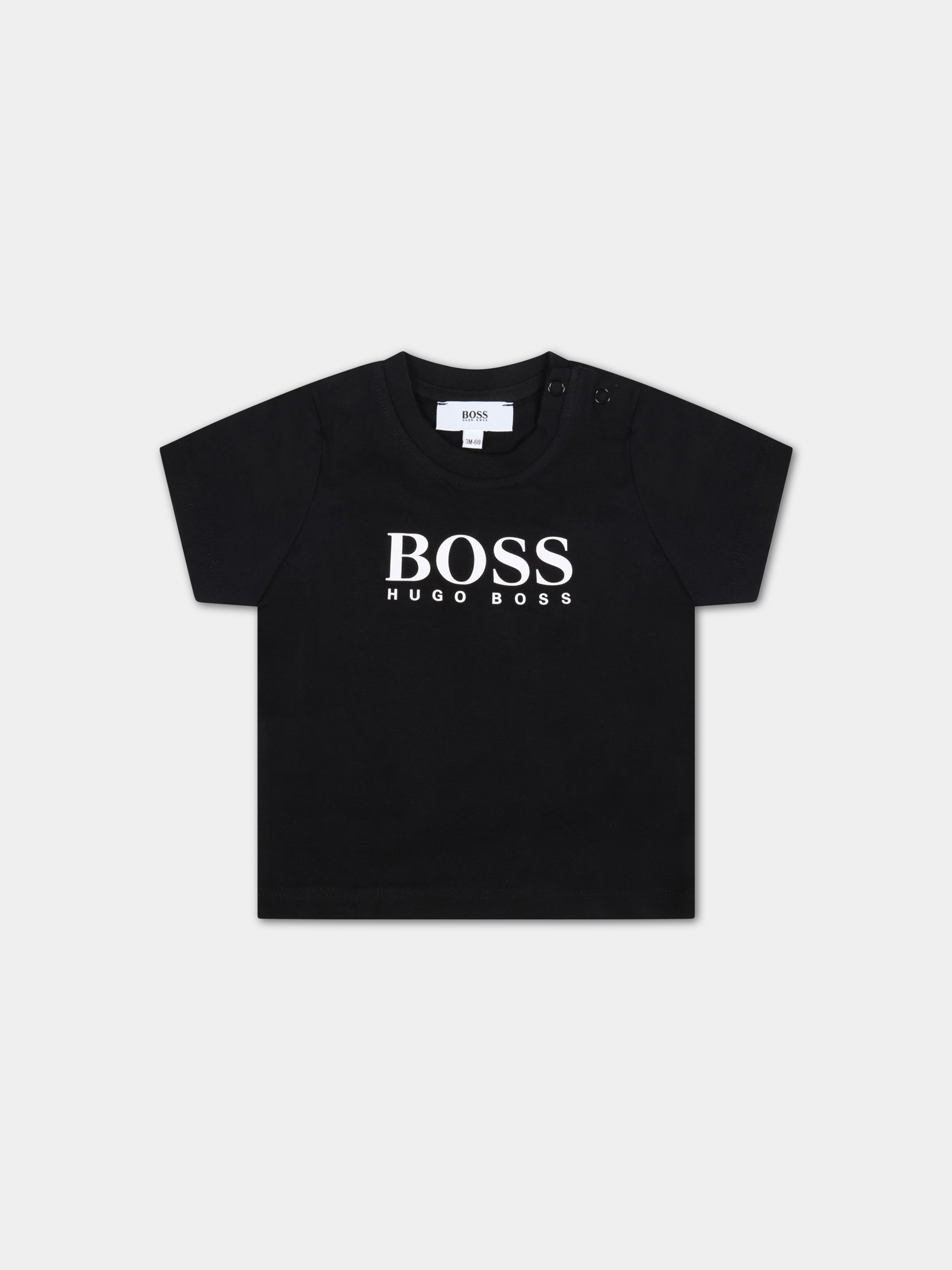 T-shirt nera per neonato con logo bianco,Hugo Boss,J05P07 09B