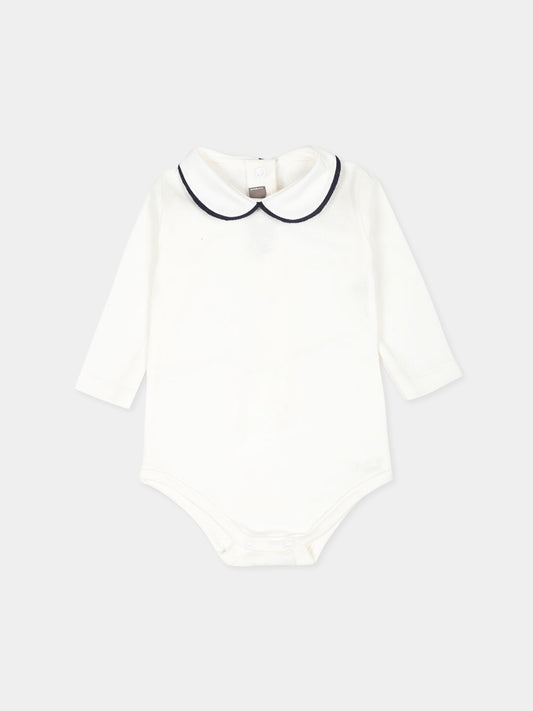 Body bianco per neonati con profilo blu,Little Bear,3027 LATTE/BLU