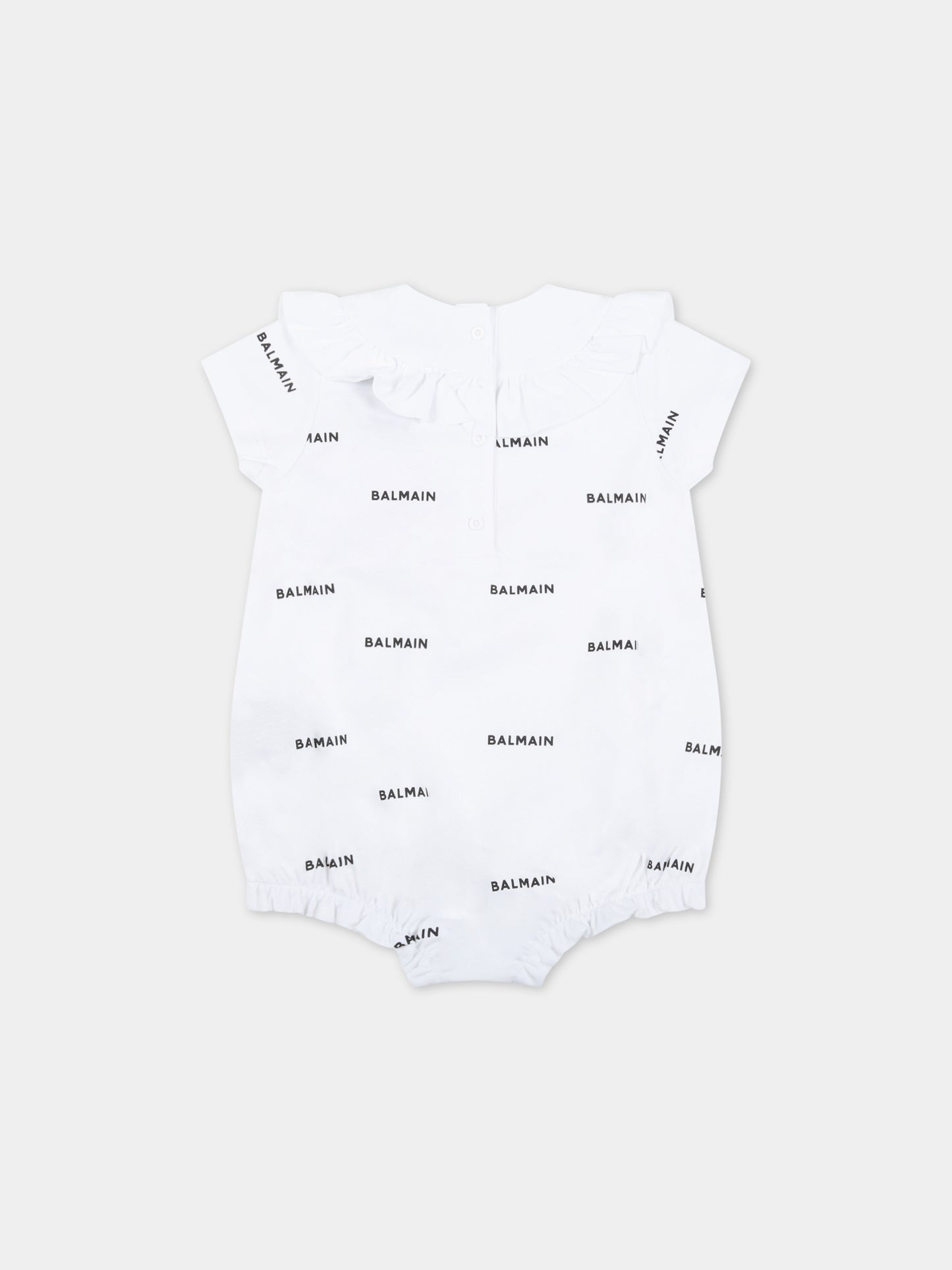 Pagliaccetto bianco per neonata con loghi neri,Balmain Kids,6Q8821 Z0199 100NE