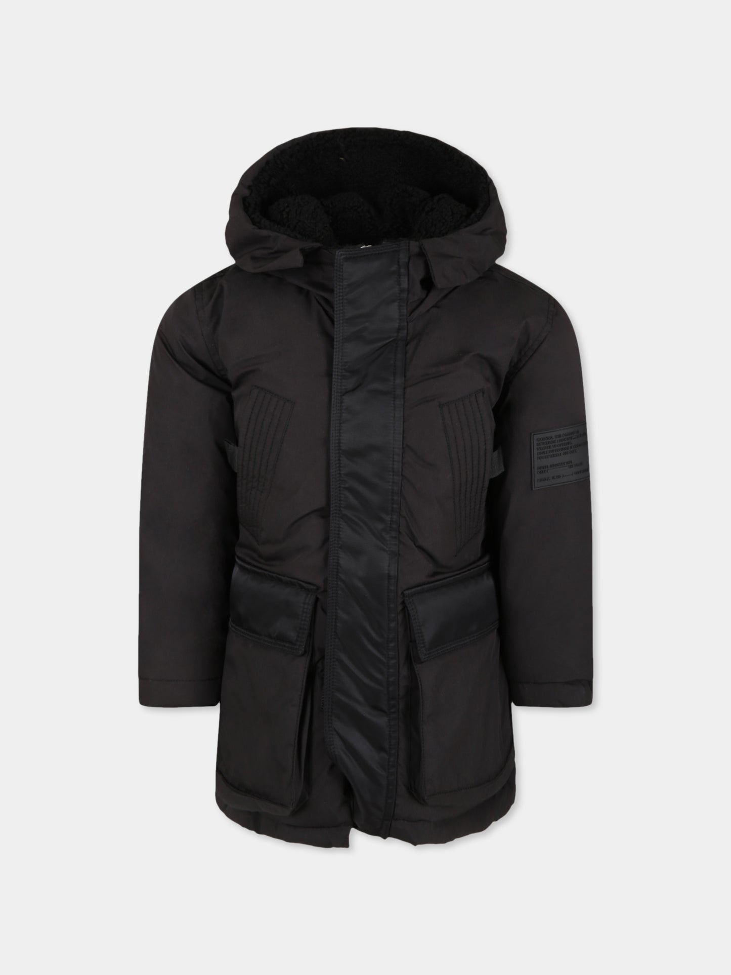 Piumino nero per bambino con patch,Diesel,00J4XL KXB43 K900