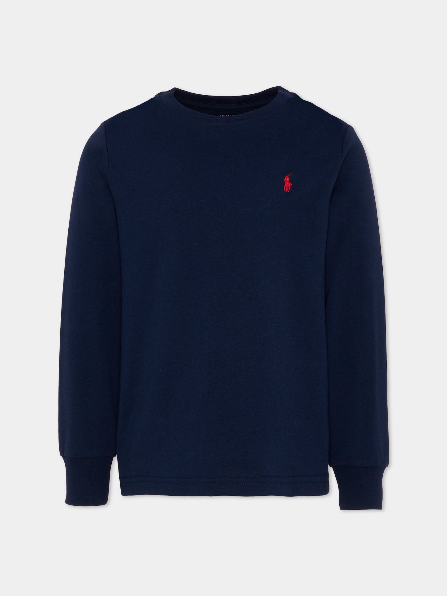 Blue t-shirt for boy with red pony logo