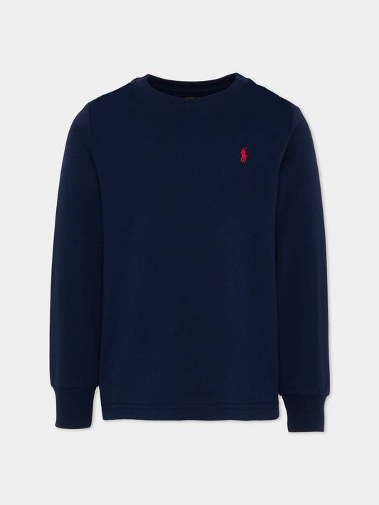 Blue t-shirt for boy with red pony logo