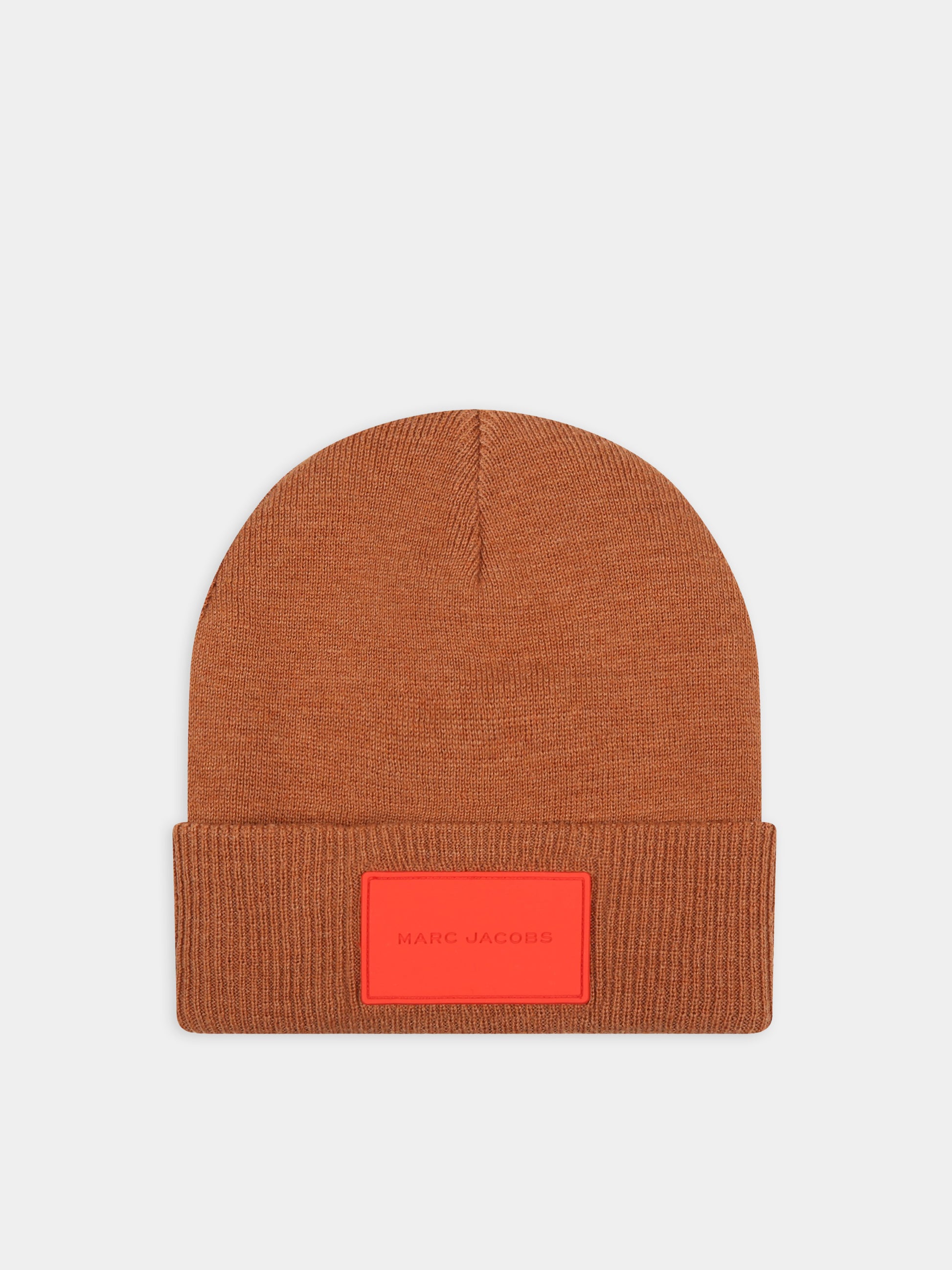 Cappello marrone per bambini con patch logato rosso,Little Marc Jacobs,W21023 360