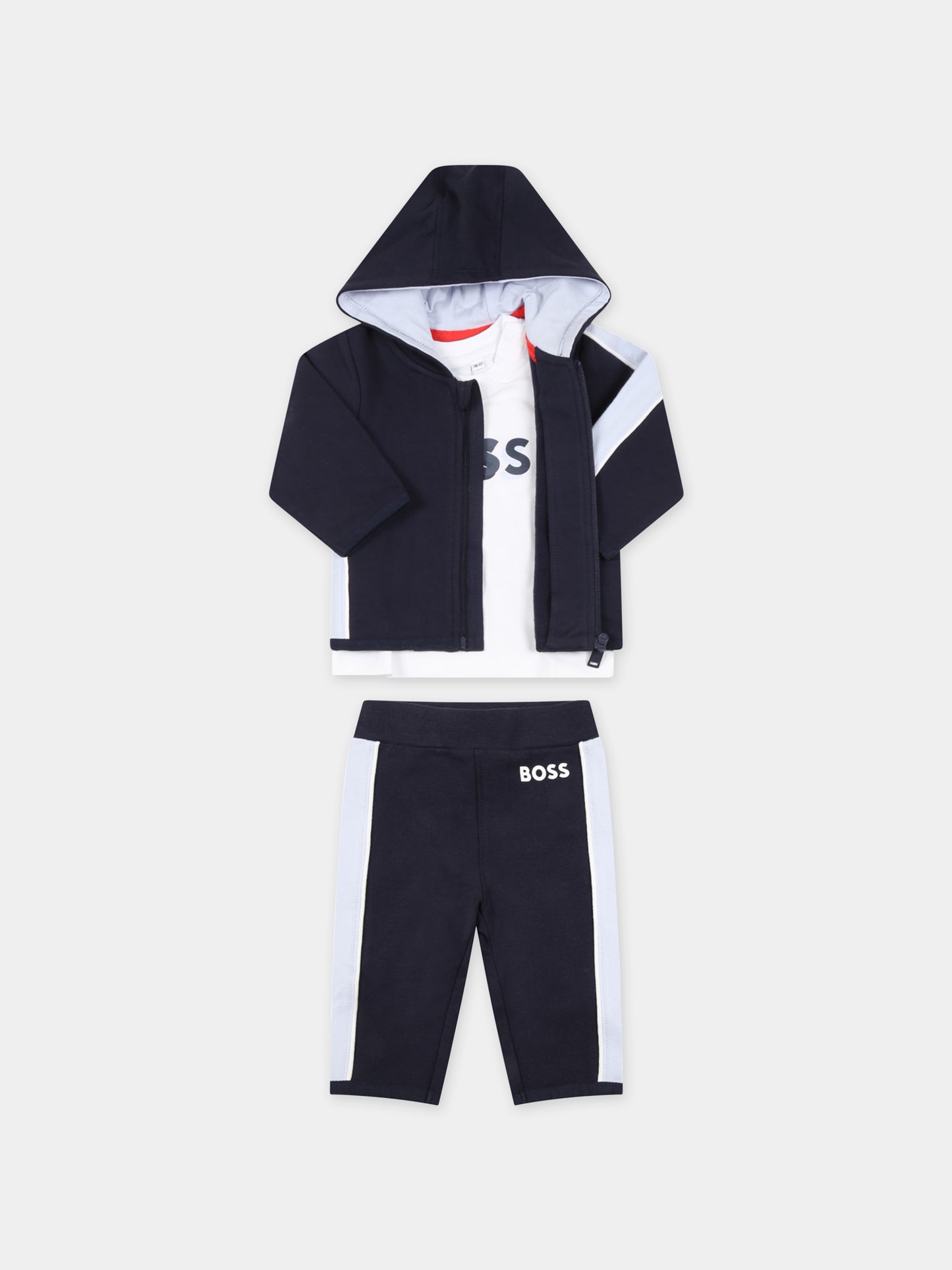 Tuta blu per neonato con logo,Hugo Boss,J98369 849