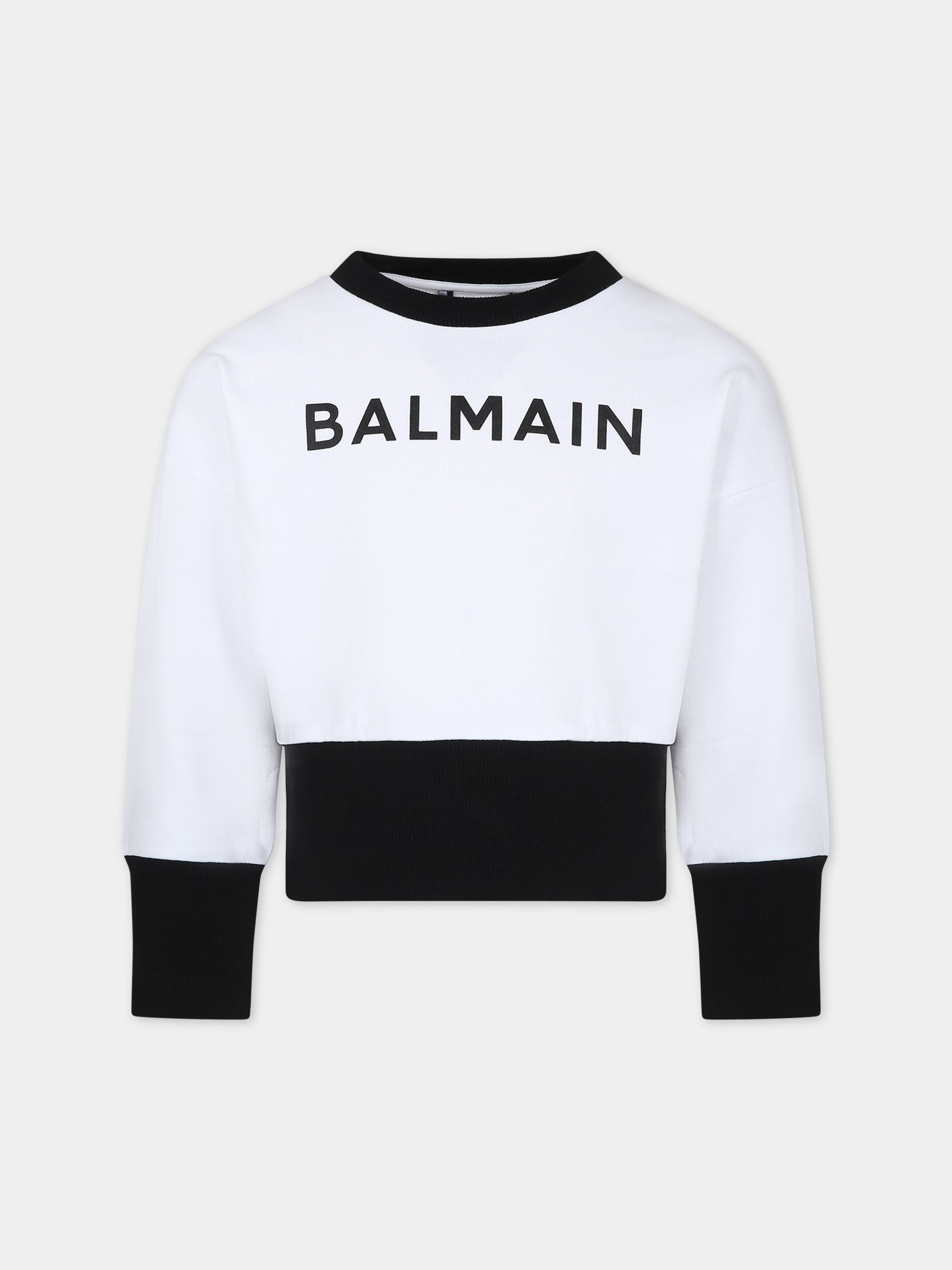 Felpa bianca per bambini con logo,Balmain Kids,6Q4130 F0015 100NE