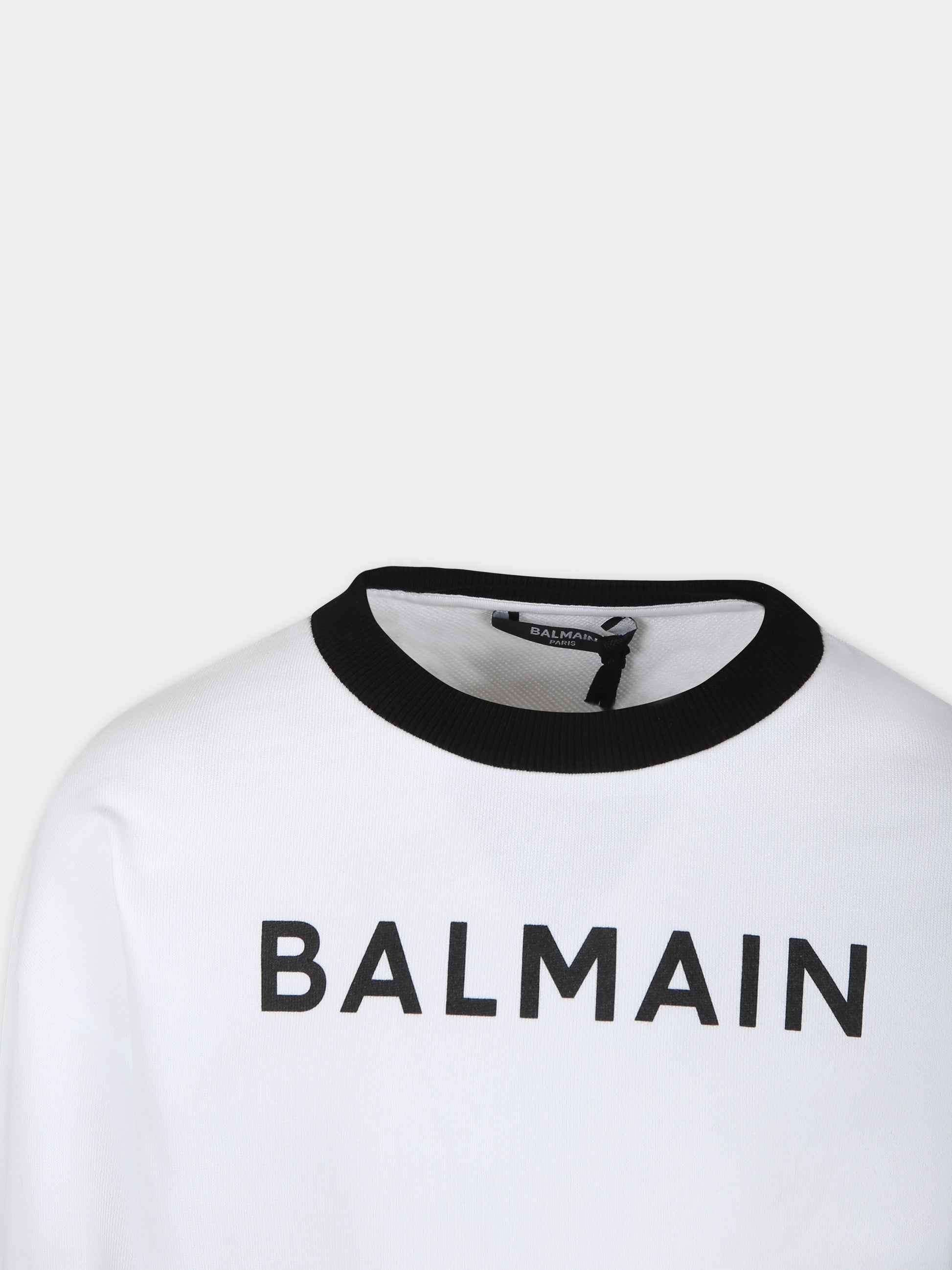Felpa bianca per bambini con logo,Balmain Kids,6Q4130 F0015 100NE