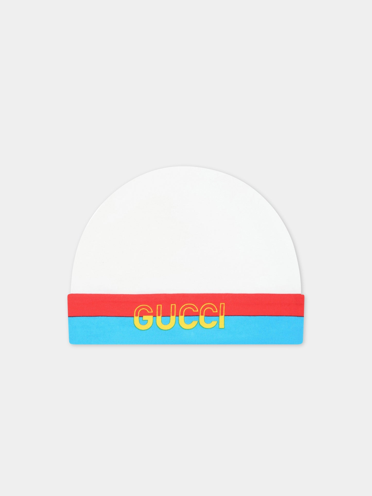 Cappello bianco per neonati con logo giallo,Gucci Kids,727887 3K107 9069