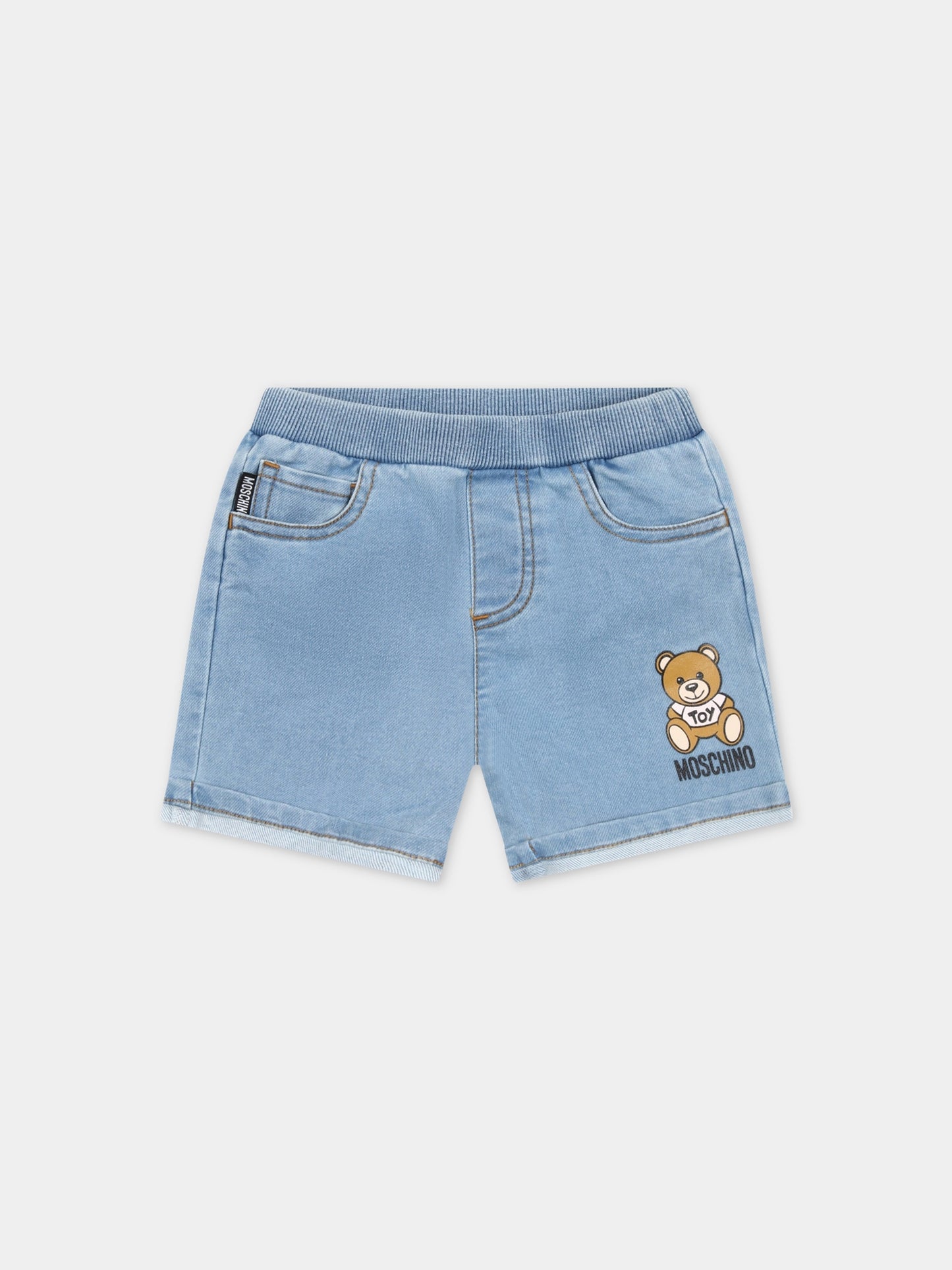 Shorts blu per neonati con Teddy Bear e logo,Moschino Kids,MUQ00W LDE13 40020