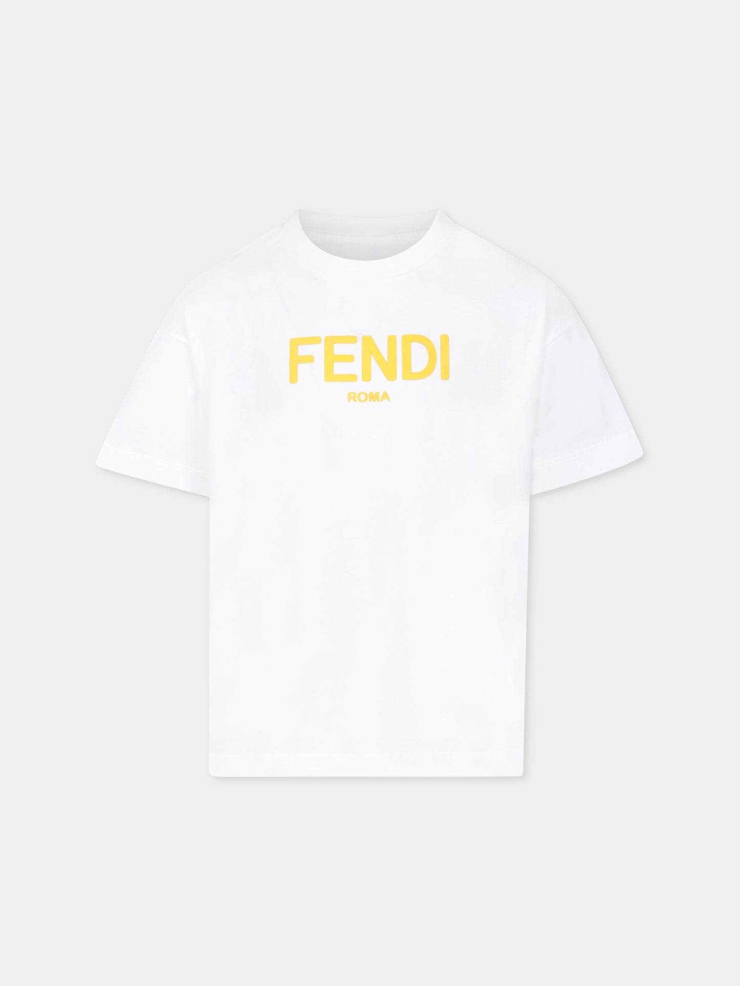 T-shirt bianca per bambini con logo giallo,Fendi Kids,JUI137 7AJ F0TU9