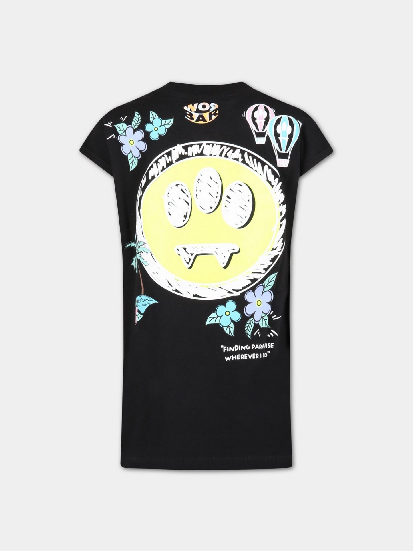 Vestito nero per bambina con fiori e smile,Barrow,033056 110