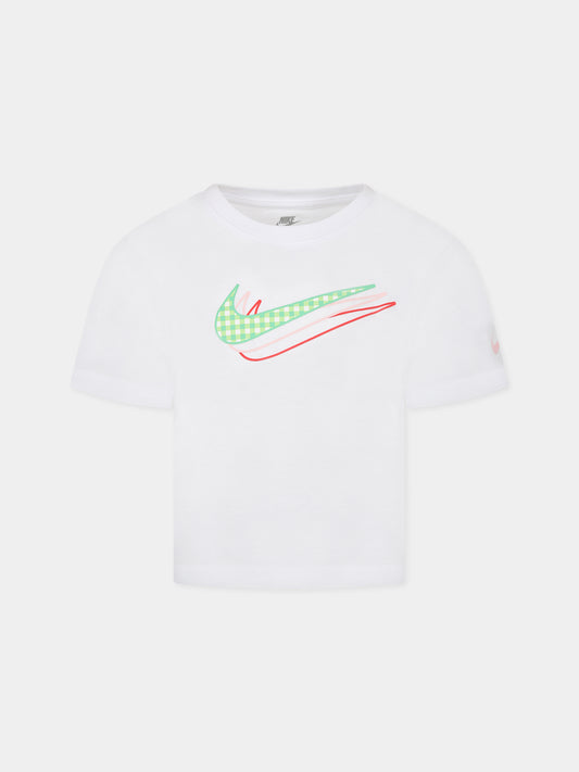 T-shirt bianca per bambina con iconico swoosh,Nike,36K817 001